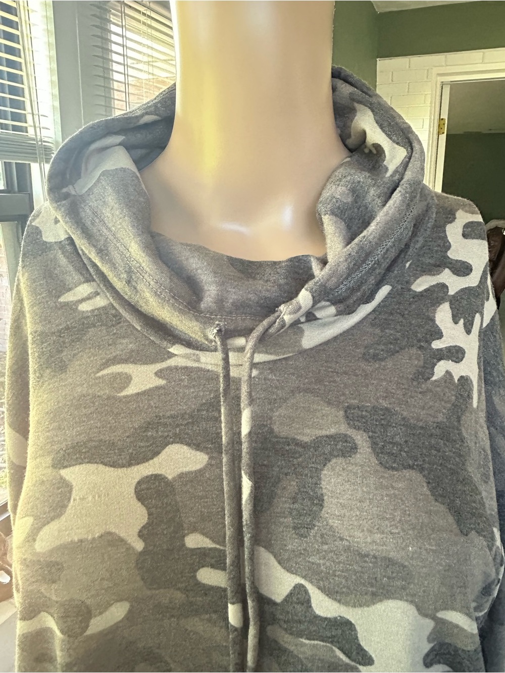 Green Envelope Gray Camouflage Cowl-Neck Hoodie